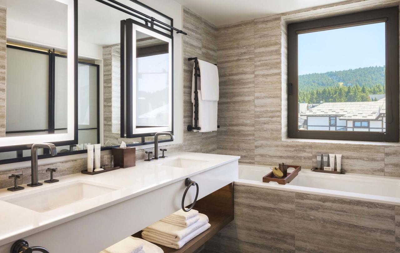 A double vanity with a soaker tub in a suite at Viceroy Kopaonik Serbia